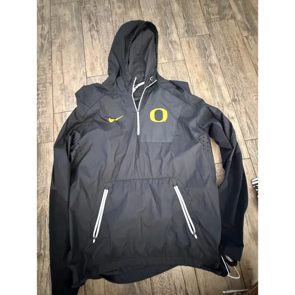Nike Oregon Ducks Jacket Size Large Black Mesh Lined Hooded Half-Zip Pullover